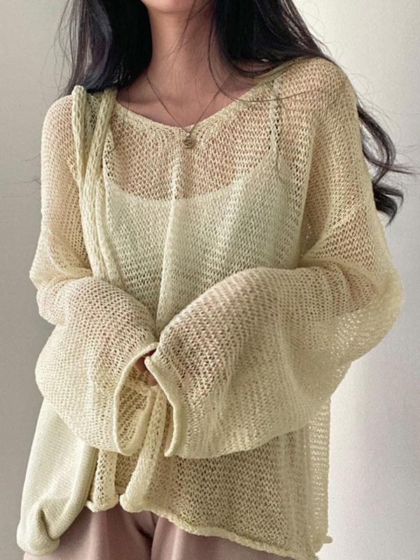 Oversized Long Sleeve Crochet Knit Top Product Image