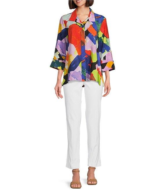 Ali Miles Abstract Point Collar 3/4 Sleeve Button Front Tunic Product Image