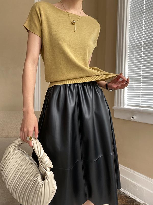 Stylish Loose Solid Color Boat Neck Knitwear Pullovers Tops Product Image