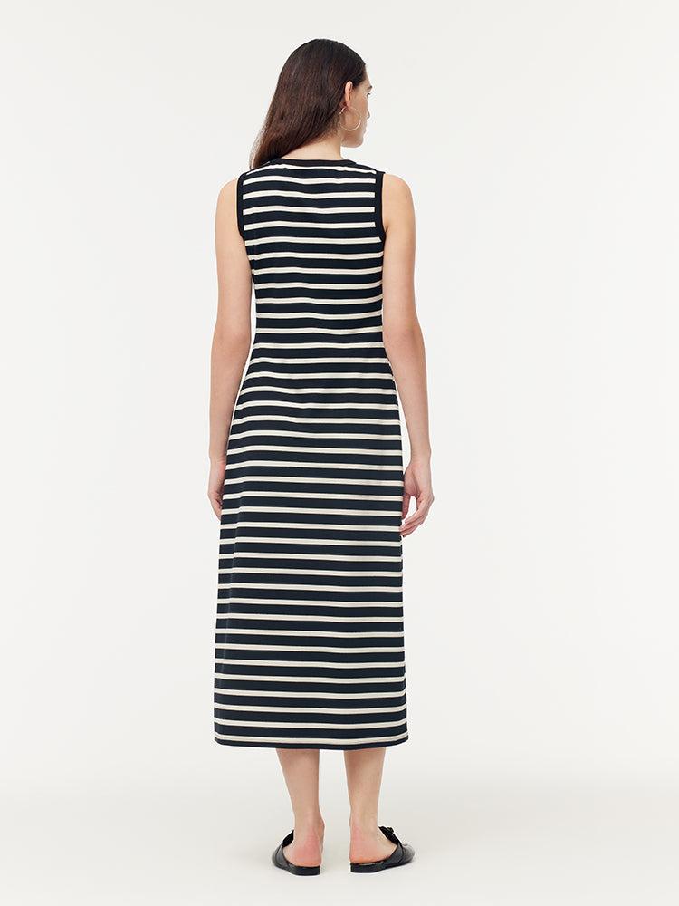 Black And White Stripe Women Knit Vest Maxi Dress Product Image