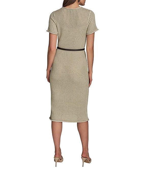 Donna Karan Short Sleeve Boat Neck Knit Sheath Midi Dress Product Image