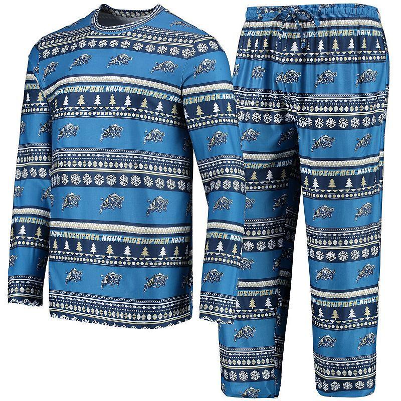 Men's Concepts Sport Navy Navy Midshipmen Ugly Sweater Long Sleeve T-Shirt & Pants Sleep Set, Size: 2XL, Blue Product Image