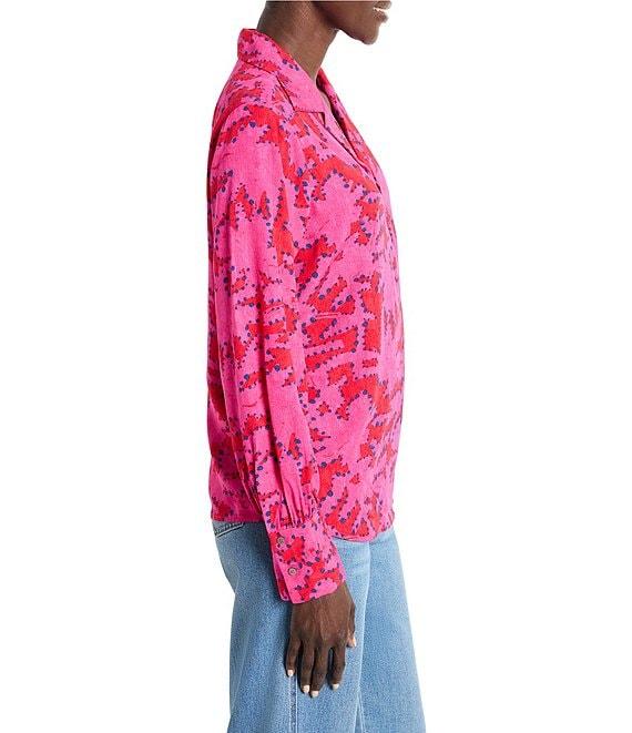 NIC + ZOE Woven Clashy Petals Print Notch Collar V-Neck Long Sleeve Blouse Product Image