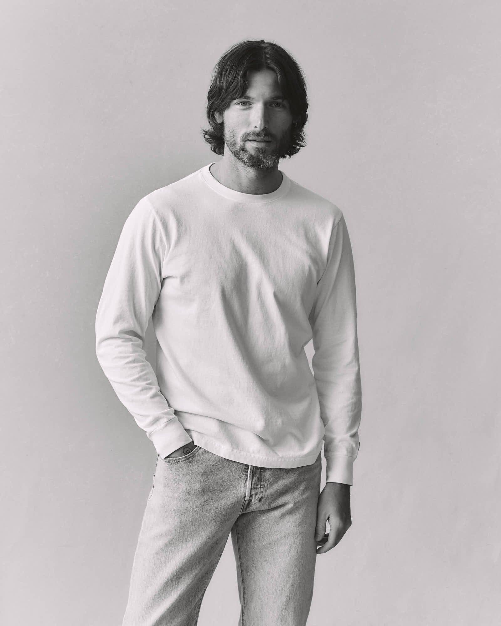 Men's Vintage Crew Long Sleeve Tee - White Male Product Image