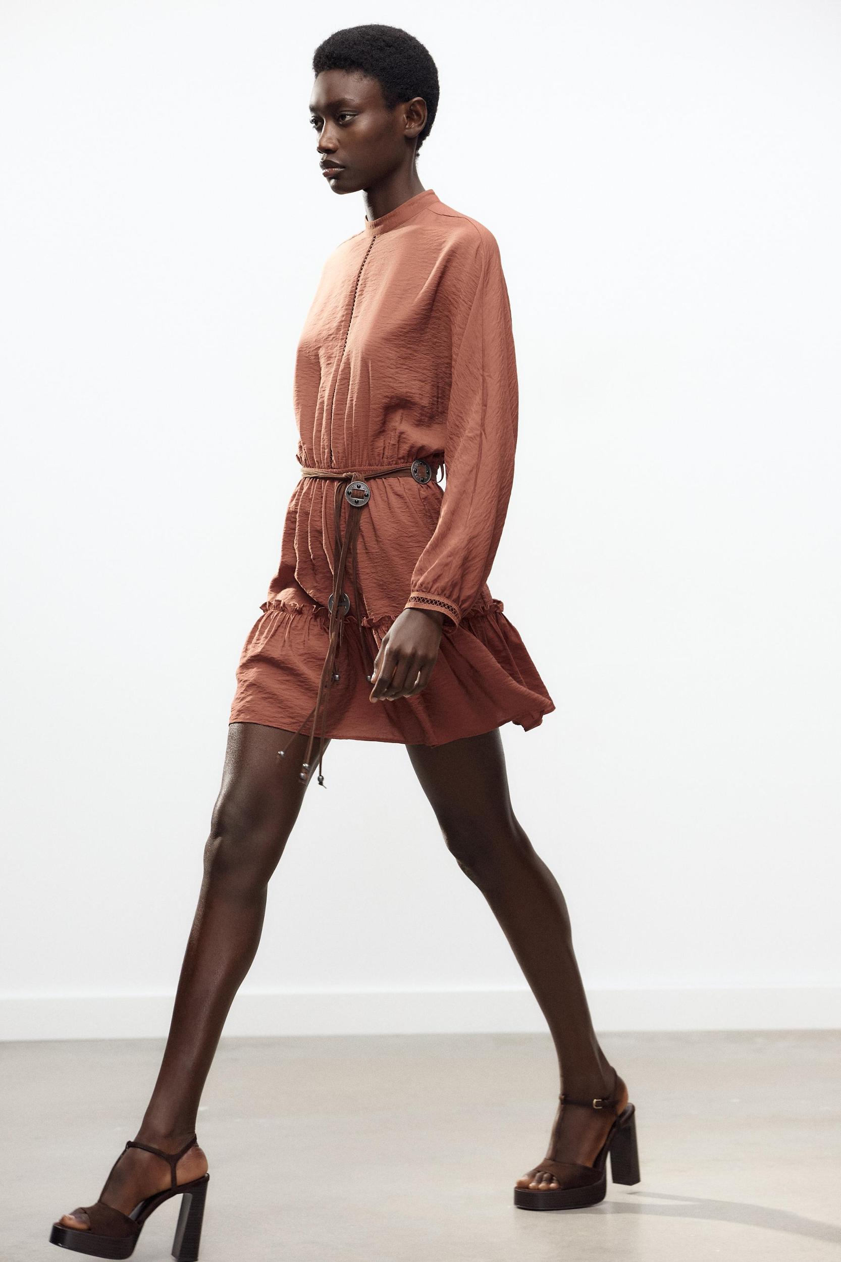 BELTED LACE INSERT MINI DRESS Product Image