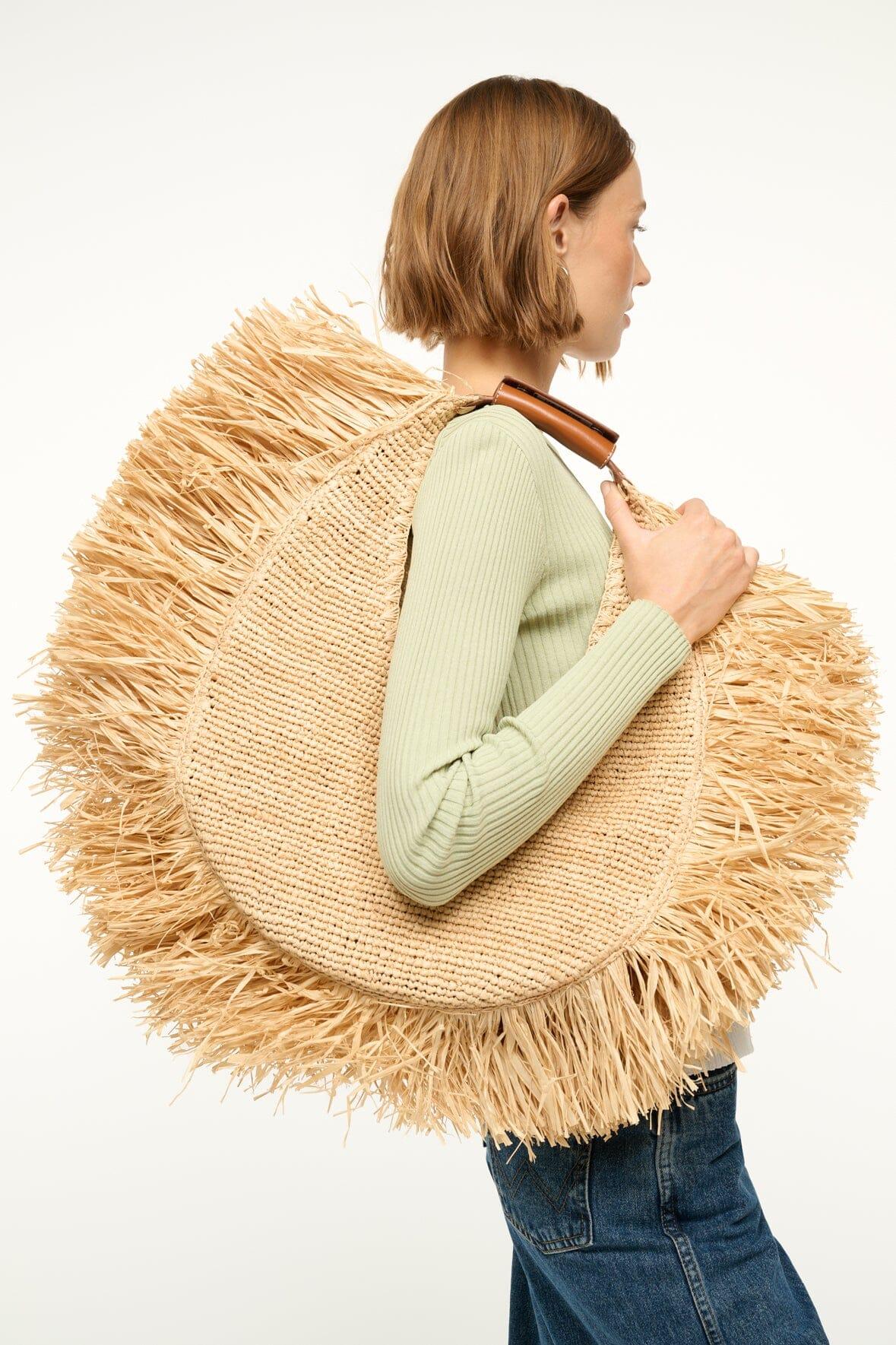 LARGE RAFFIA MOON TOTE BAG | NATURAL FRINGE Product Image