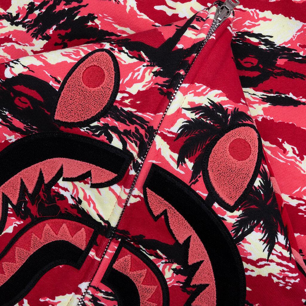 Palm Tree Camo Relaxed Fit Shark Full Zip Hoodie - Red Male Product Image