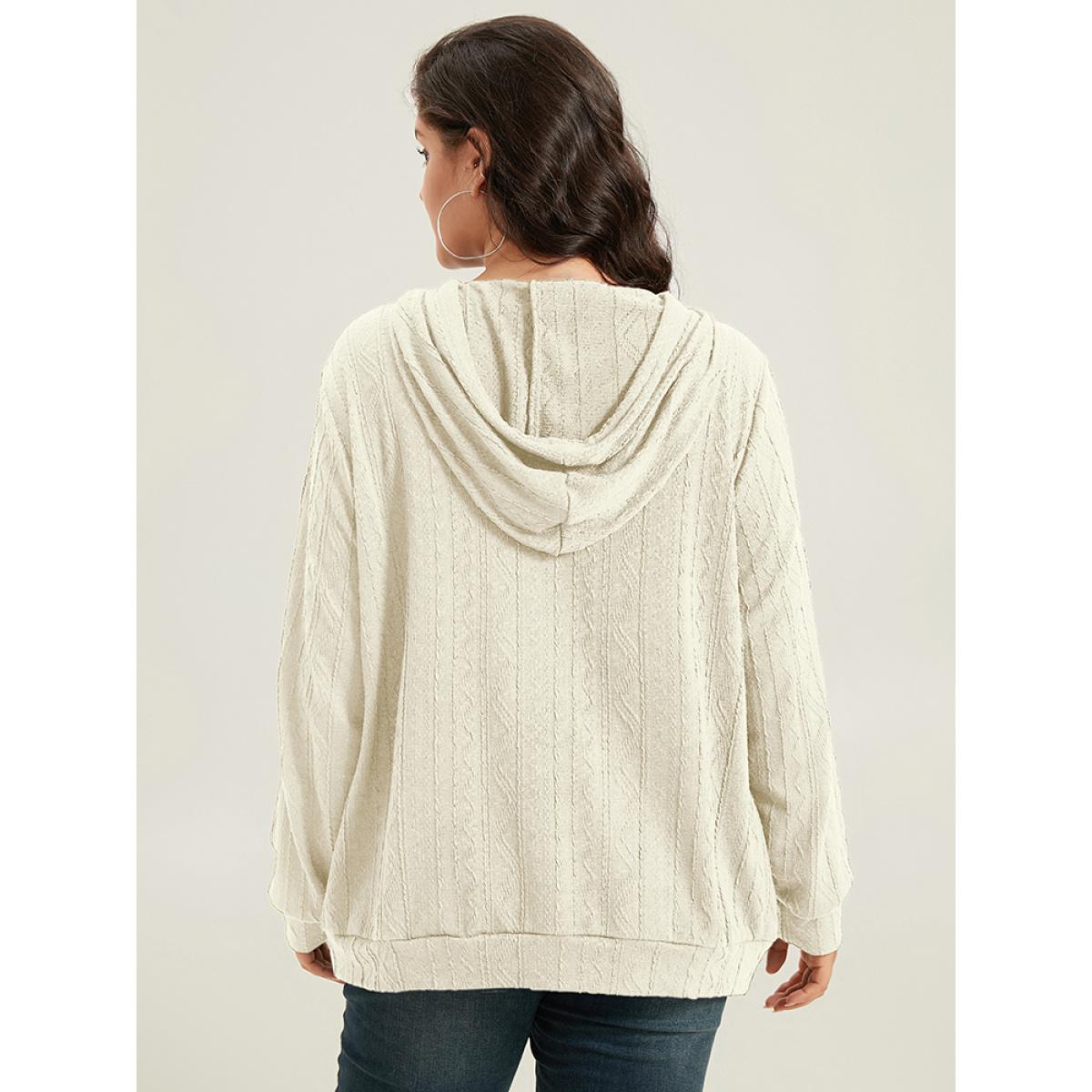Plus Size Plain Textured Hooded Drawstring Sweatshirt Women White Casual Elastic cuffs Hooded Everyday Sweatshirts BloomChic 22-24/3X Product Image