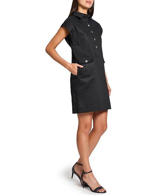 Ming Wang x Tanya Foster Cotton Blend Utility Cap Sleeve Shift Dress Product Image