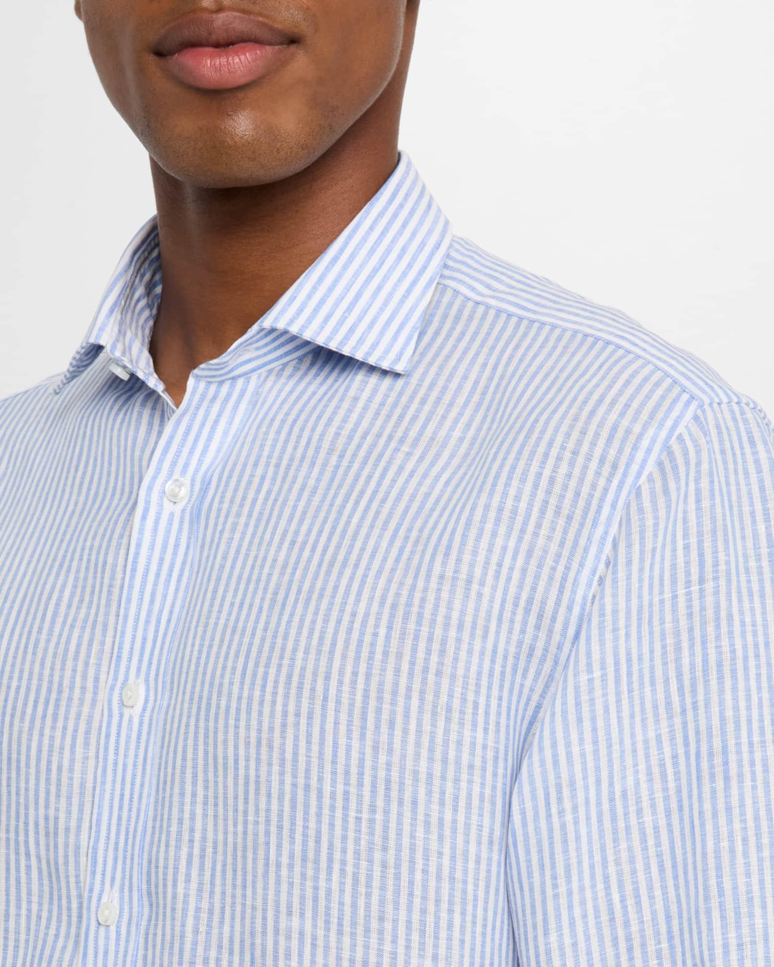 Men's  Handmade Striped Linen Sport Shirt Product Image