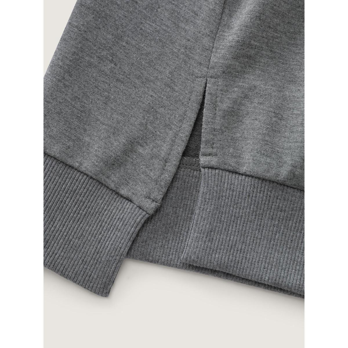 Plus Size Floral Embroidered Applique Slit Sweatshirt Women Mediumgray Leisure Embroidered Round Neck Casual Sweatshirts BloomChic 22-24/3X Product Image