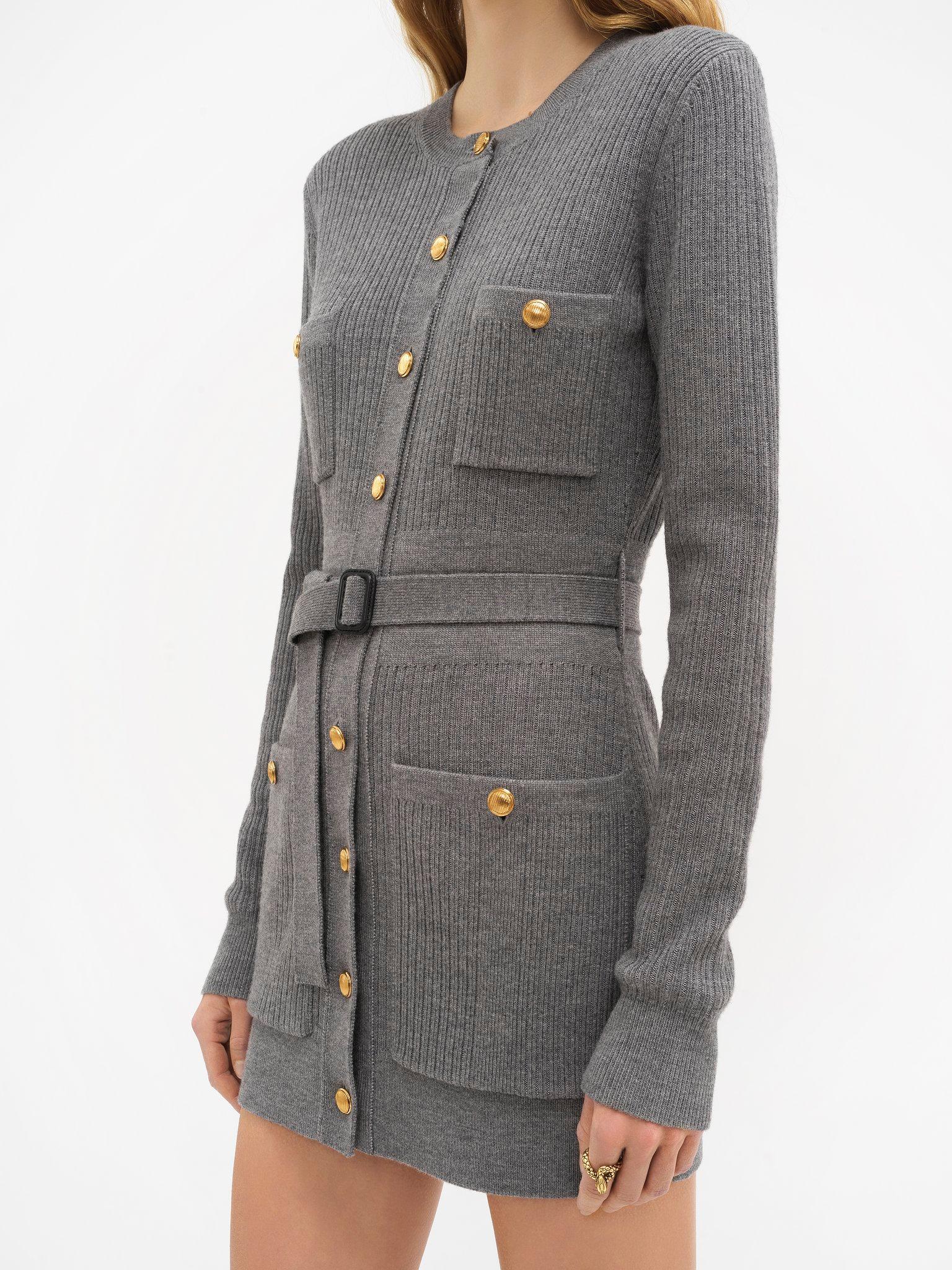 Long fitted cardigan in wool knit Product Image