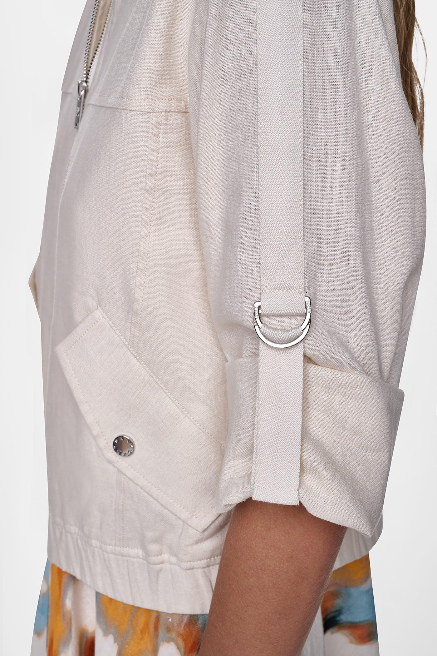 LINEN-BLEND ROLL-TAB SLEEVE BOMBER JACKET Product Image