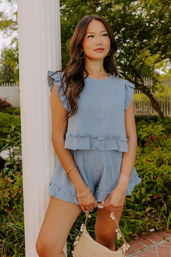 Coastal Muse Gauze Ruffle Top in Airy Blue Product Image