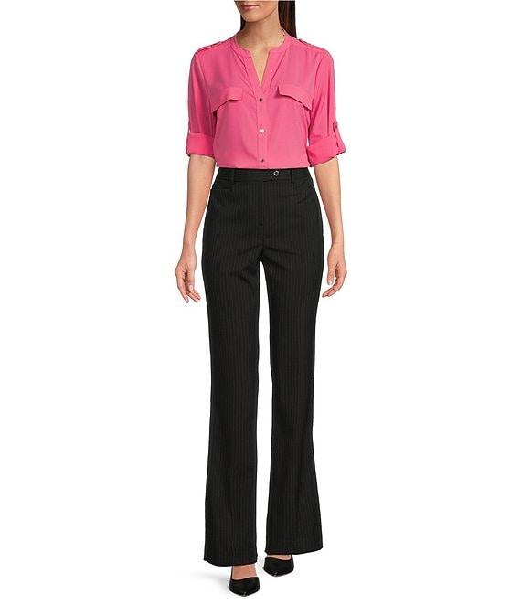 Calvin Klein Crew Neck Roll Sleeve Button Front Blouse Product Image