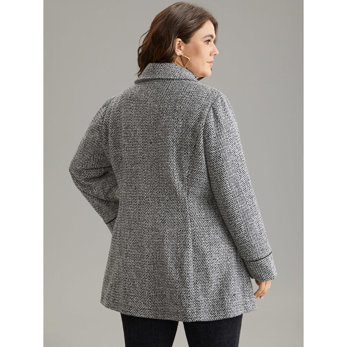 Plus Size Duffle Button Zipper Pocket Tweed Coat Women DimGray Casual Texture Ladies Dailywear Winter Coats BloomChic 18-20/2X Product Image