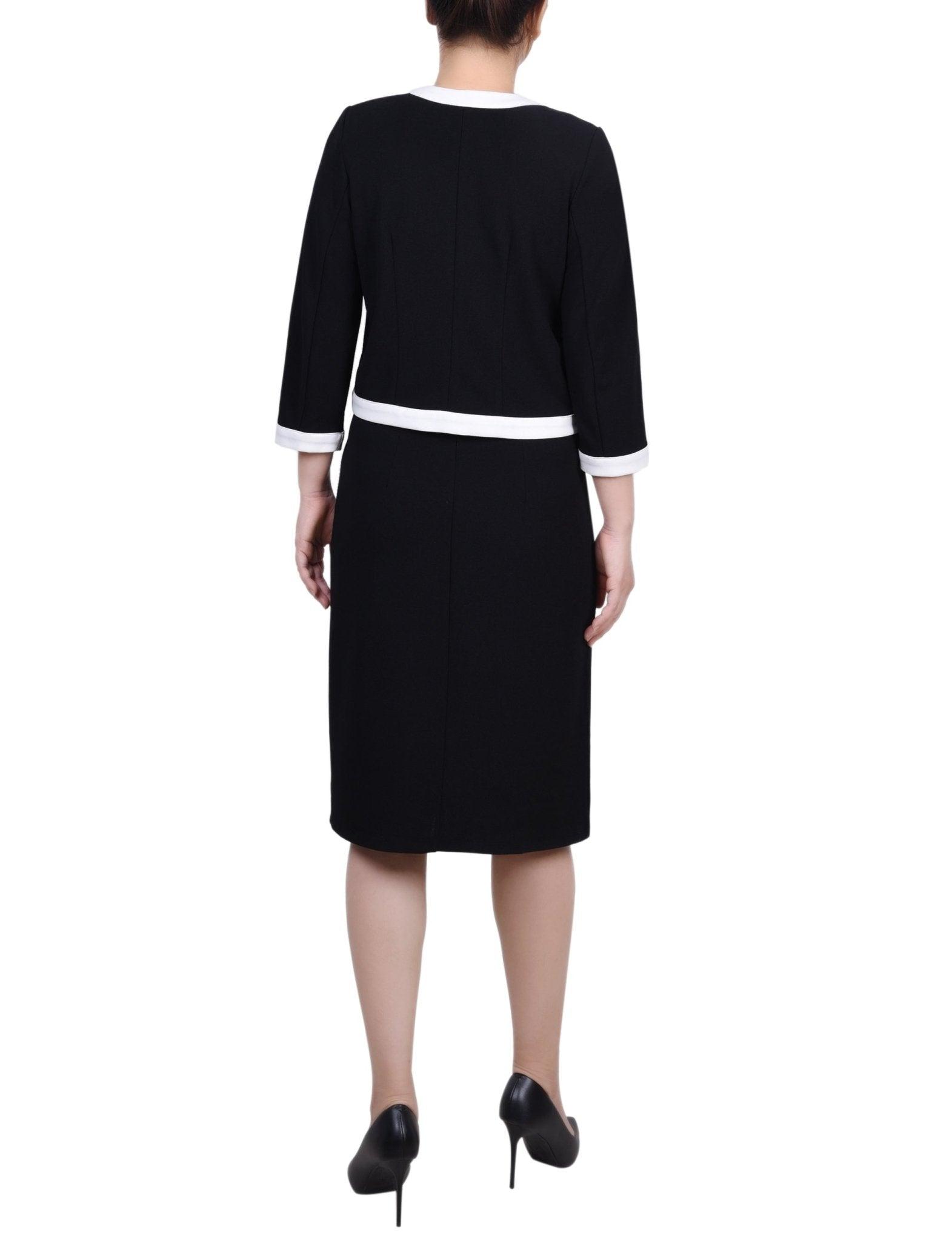 Black White Elbow Sleeve Colorblocked 2 Piece Dress Set Product Image