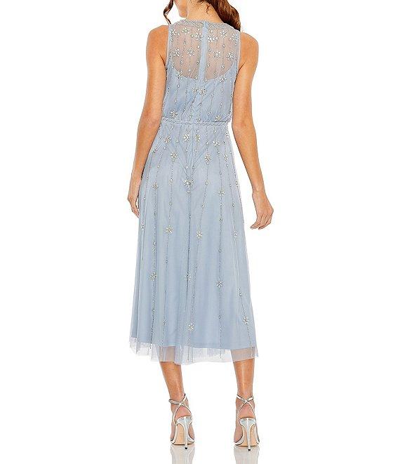 Mac Duggal Embellished Tulle High Neck Sleeveless A-Line Midi Dress Product Image