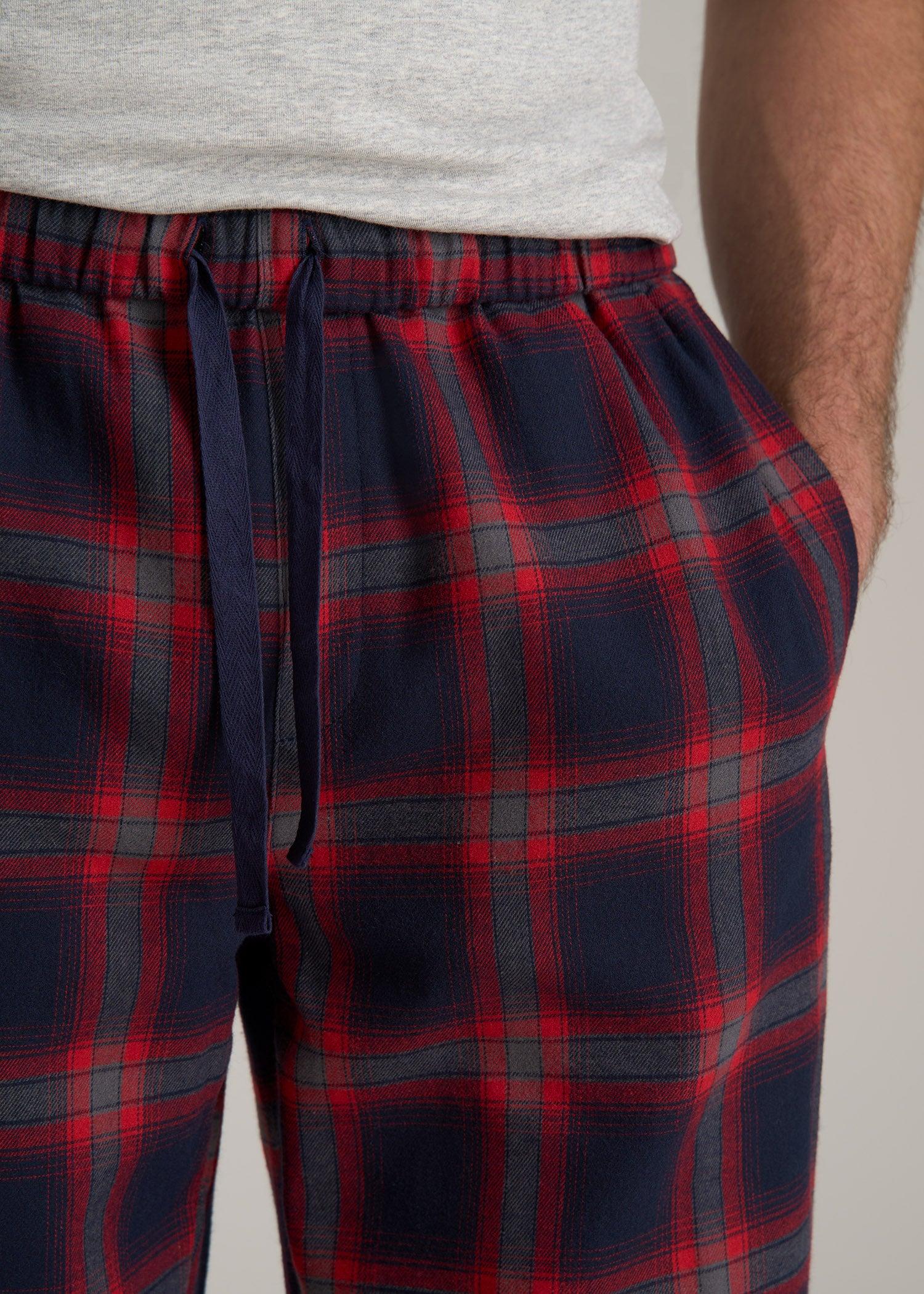 Plaid Pajama Pants for Tall Men in Grey and Red Tartan Product Image