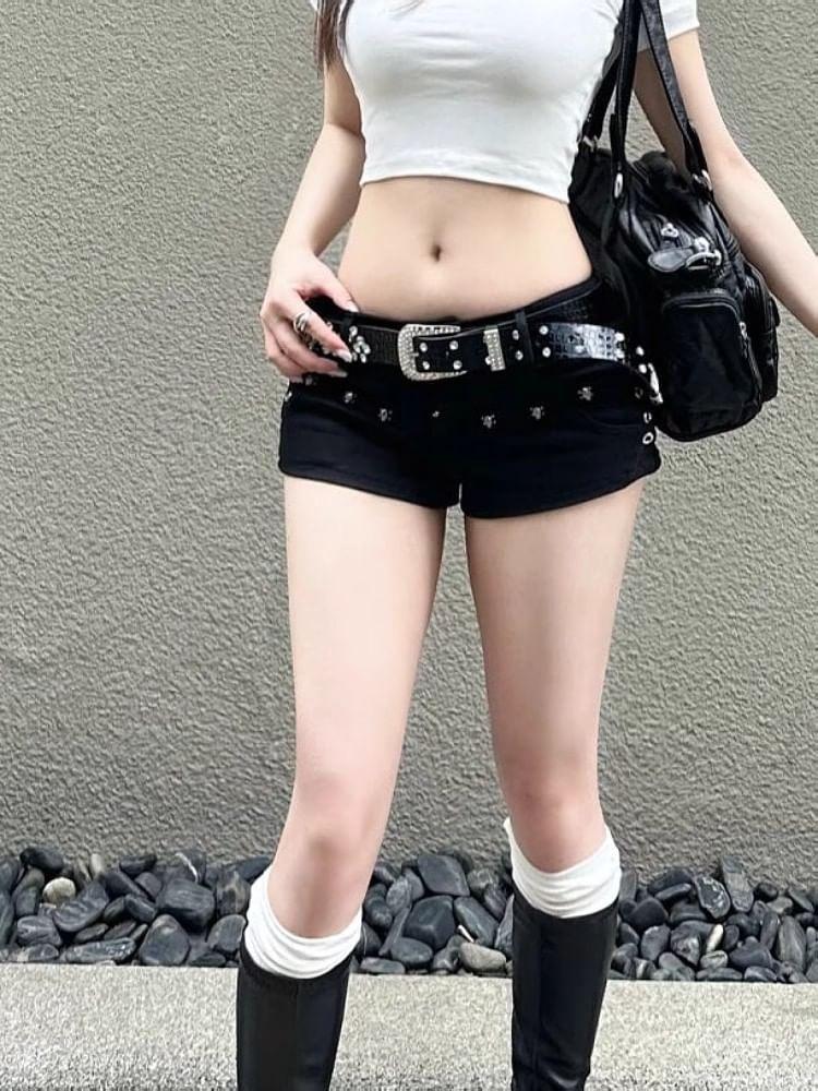 Low Rise Studded Denim Hot Pants Product Image