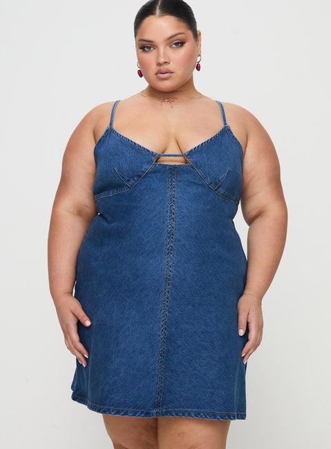 Arwen Denim Mini Dress Blue Curve Product Image