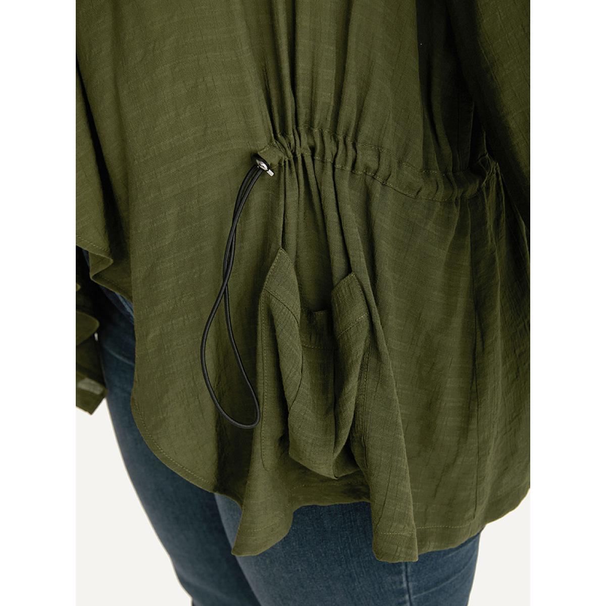 Plus Size Supersoft Essentials Plain Pocket Asymmetrical Drawstring Coat Women ArmyGreen Plain Pocket Dailywear Jackets BloomChic 26/4X Product Image