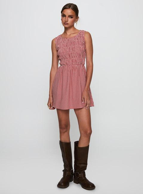 Winxie Shirred Mini Dress Red Gingham Product Image
