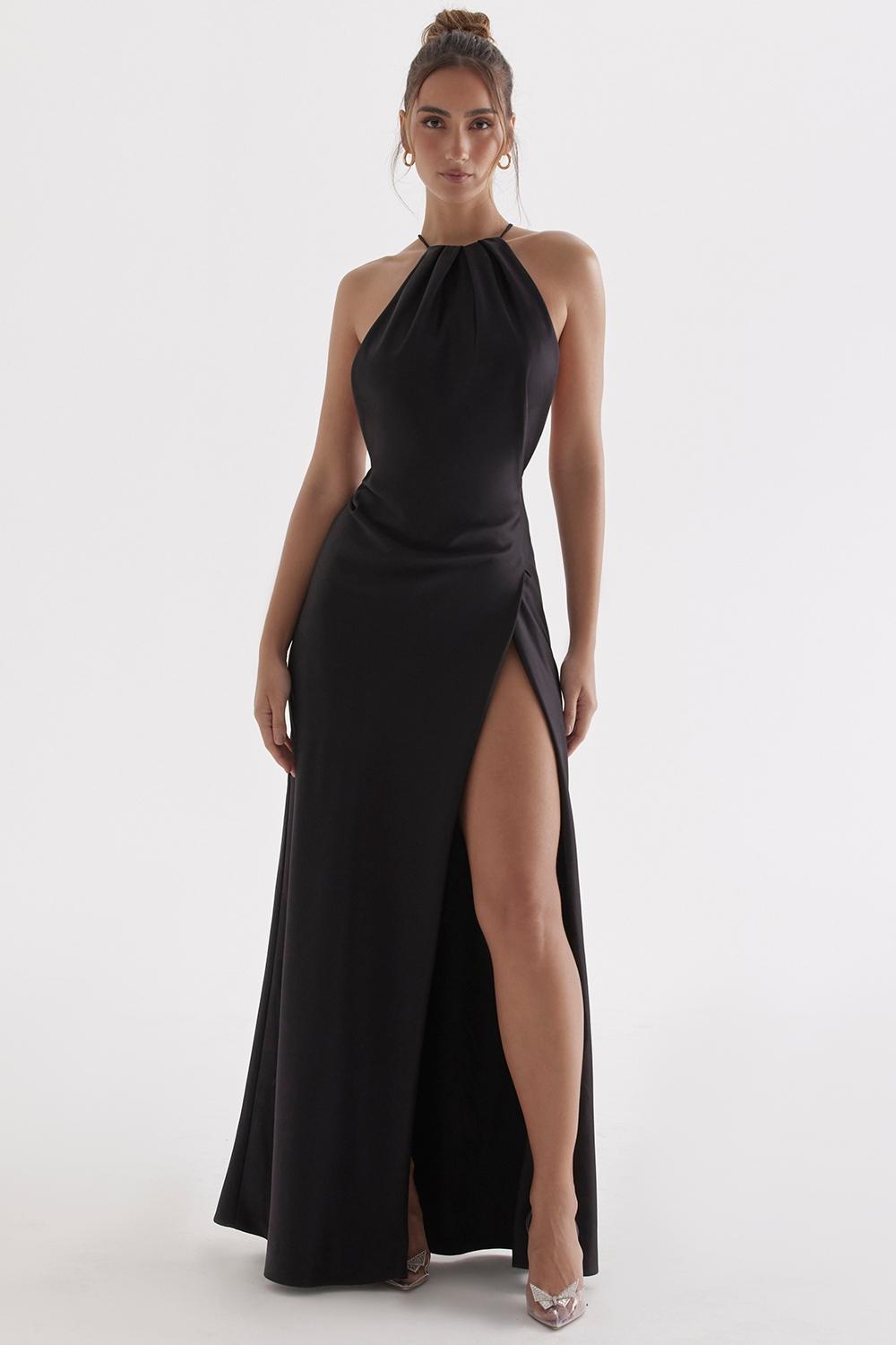 Zanab  black thigh slit maxi dress Product Image