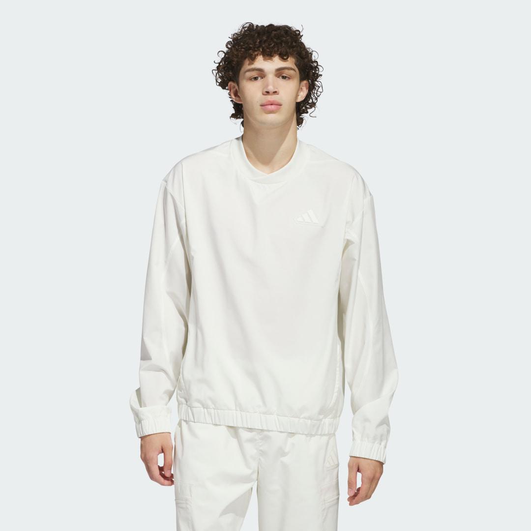 adidas Woven Pullover Crew Sweatshirt Off White S Mens Product Image
