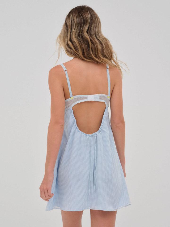 Gingham Rose Slip Dress — Blue Product Image