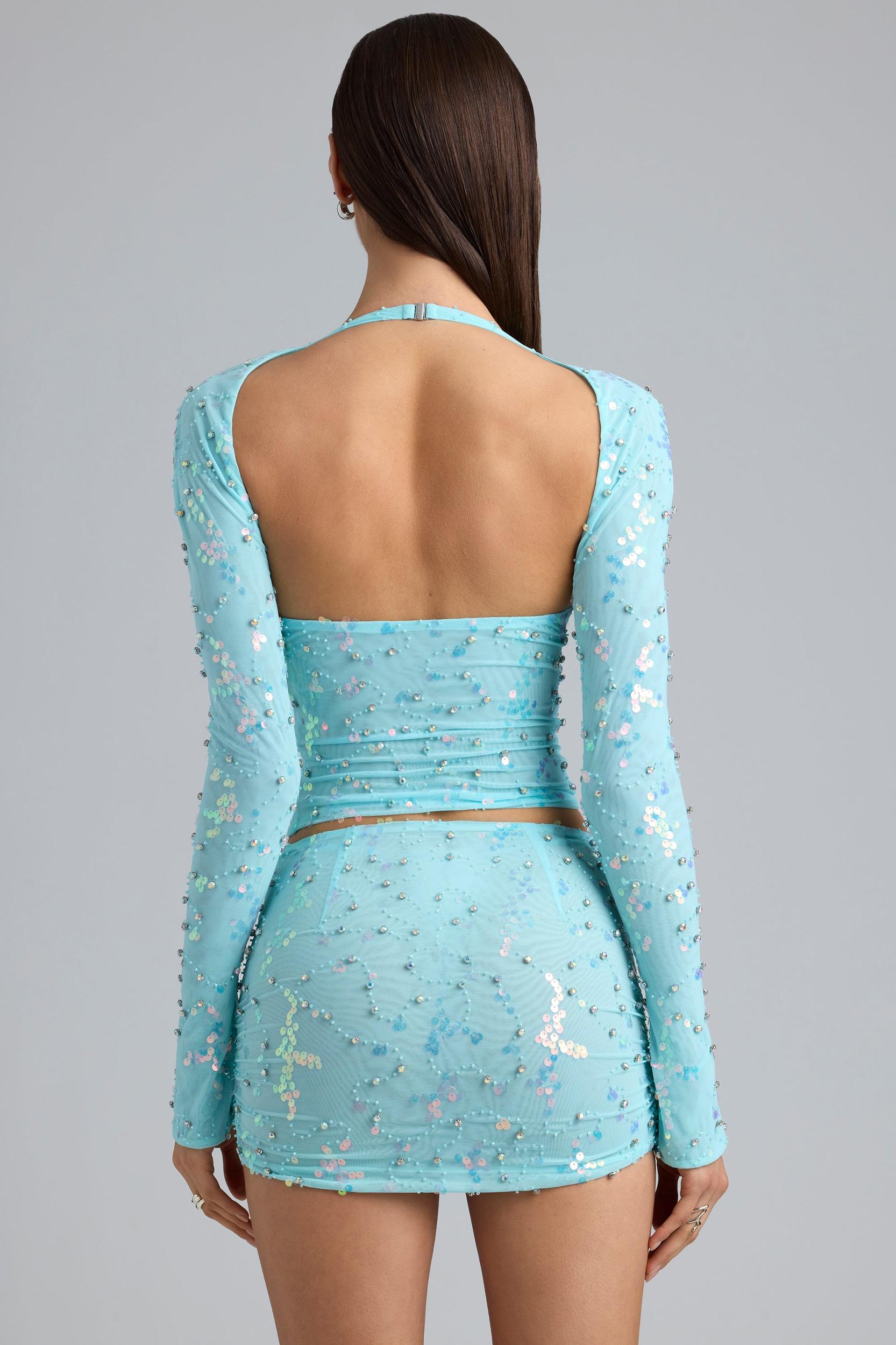 Ruched Mid-Rise Micro Mini Skirt in Ice Blue Product Image