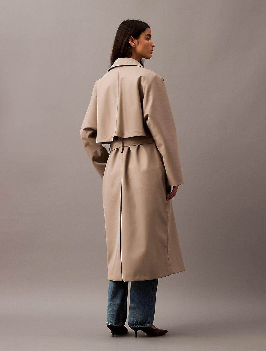 Long Wool Twill Blend Trench Coat Product Image