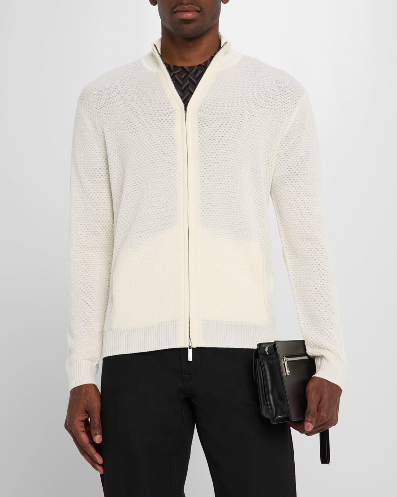 Men's Textured Circle Zip-Front Wool Cardigan Product Image