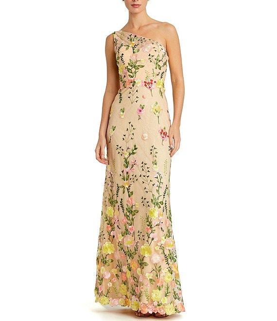 Mac Duggal Floral Lace Embroidered One Shoulder Sleeveless Gown Product Image