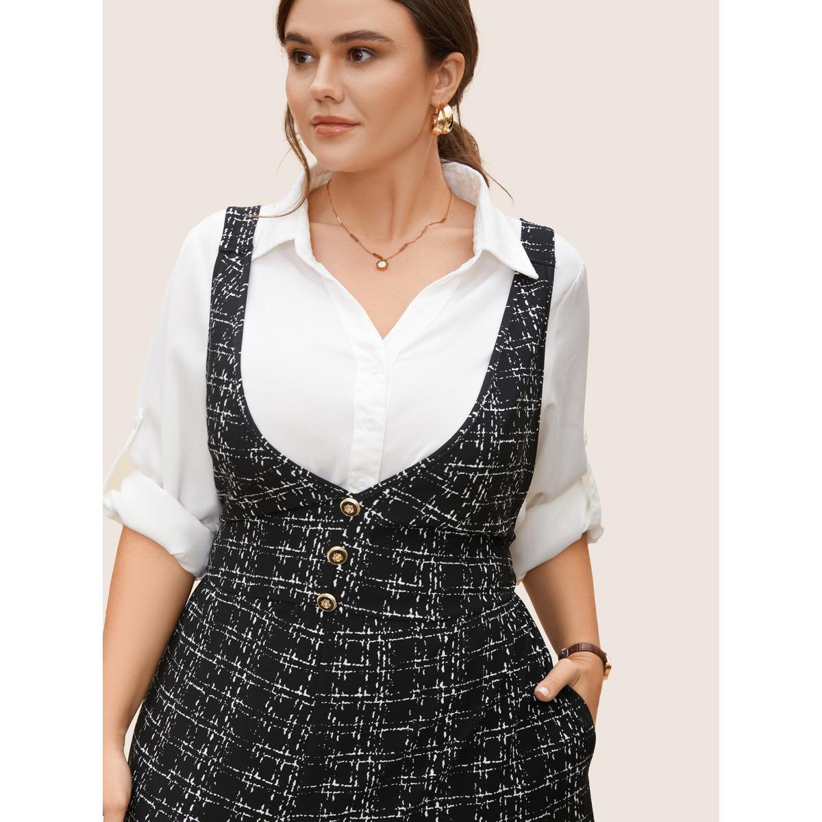 Plus Size Black Plaid Tweed Crisscross Back Button Detail Jumpsuit Women Work From Home Sleeveless Non Work Loose Jumpsuits BloomChic 30/6X Product Image