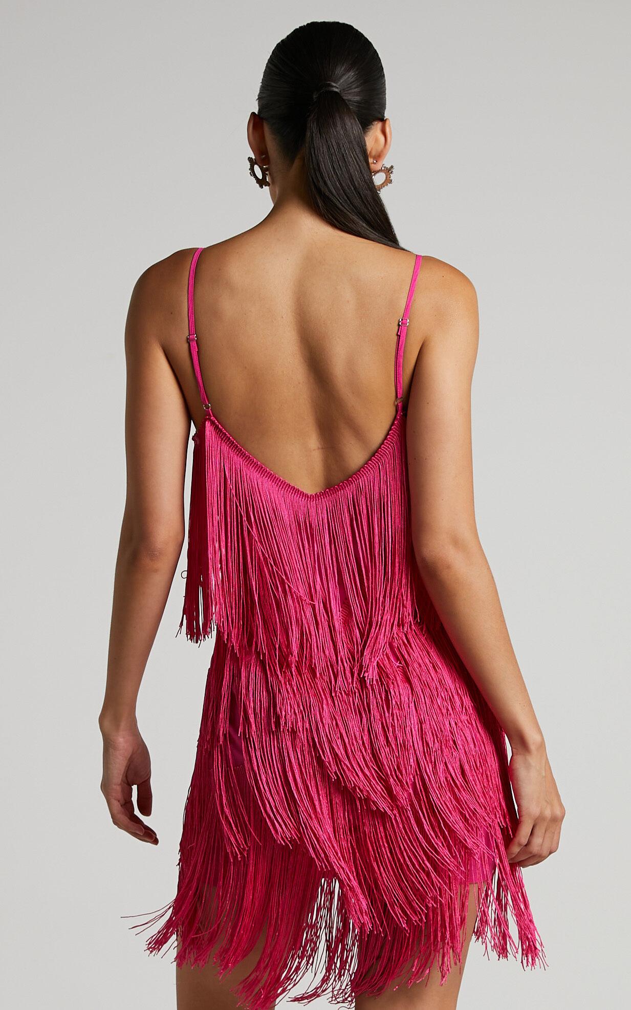 Siofra Mini Dress - Zig Zag Fringe Dress in Hot Pink Product Image