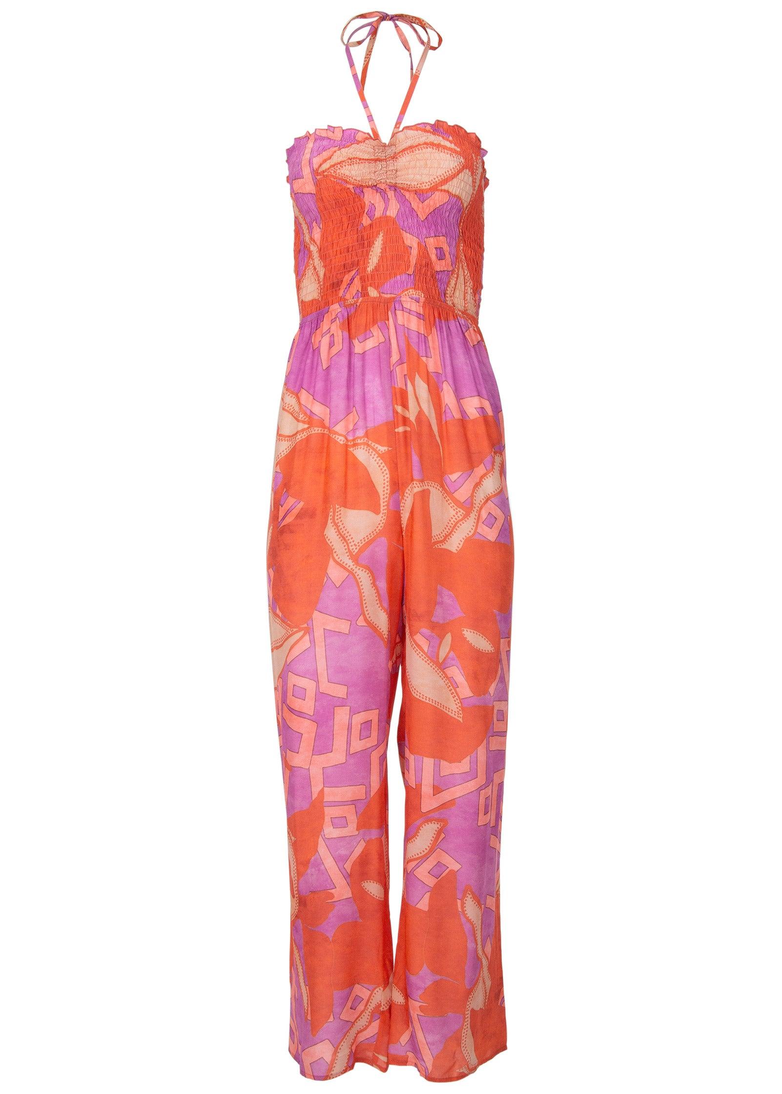 Smocked Printed Jumpsuit - Orange Multi Product Image