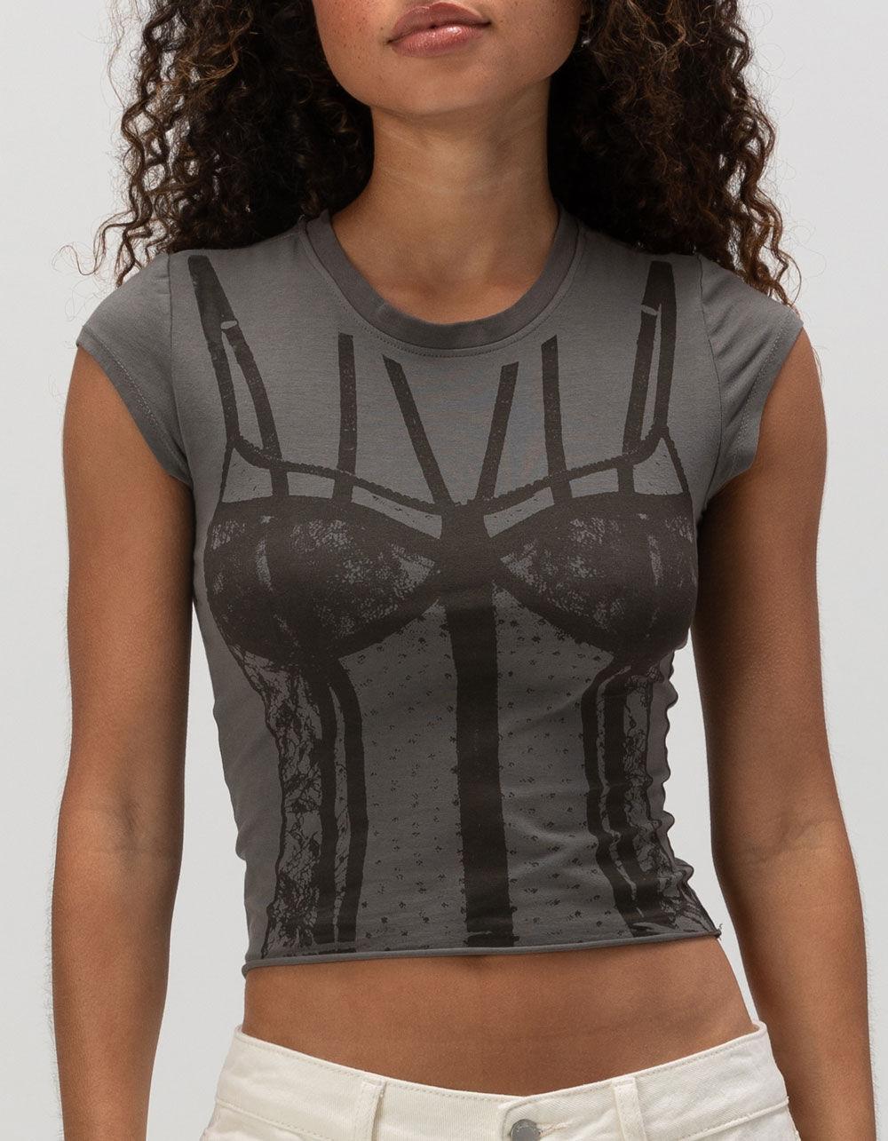 FULL TILT Corset Womens Baby Tee - DARK GRAY Product Image