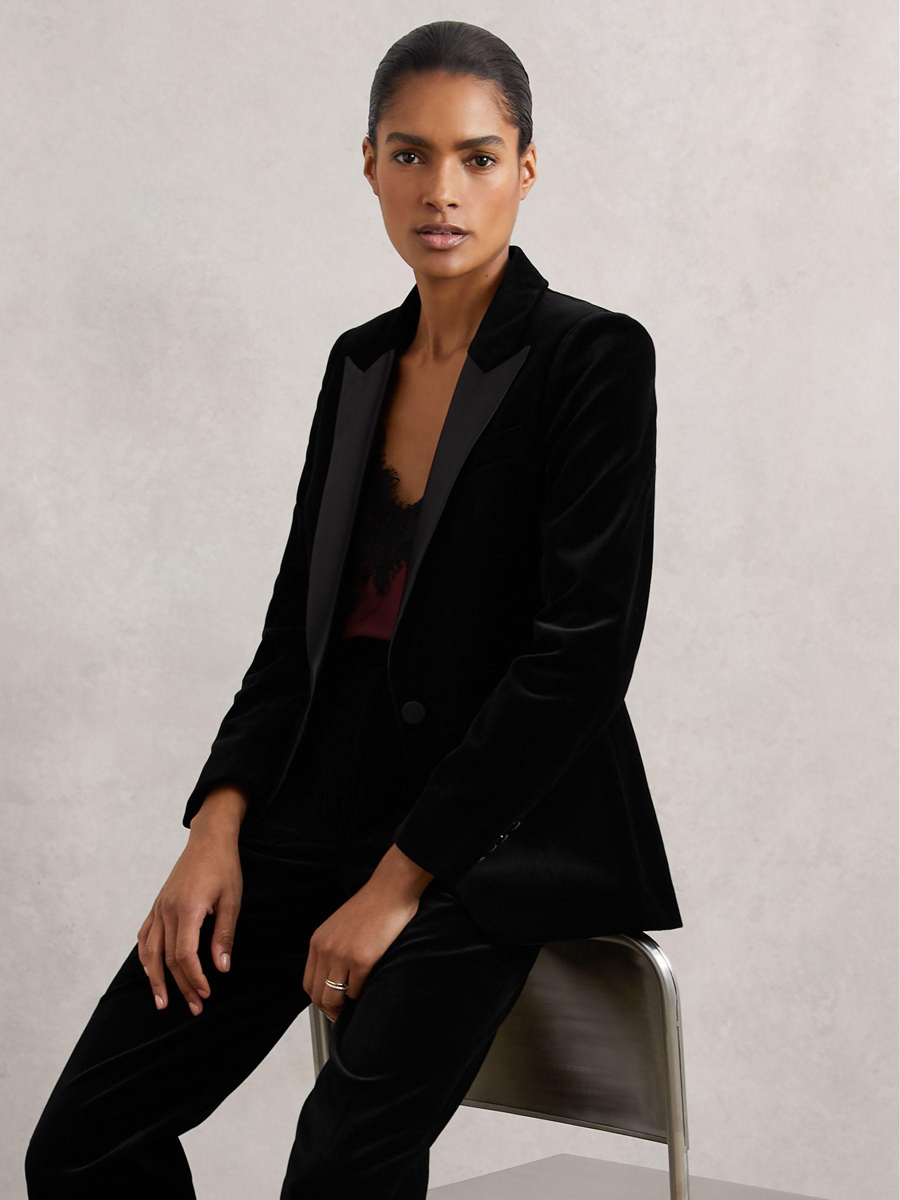 Petite Velvet Single Breasted Suit Blazer in Black Product Image
