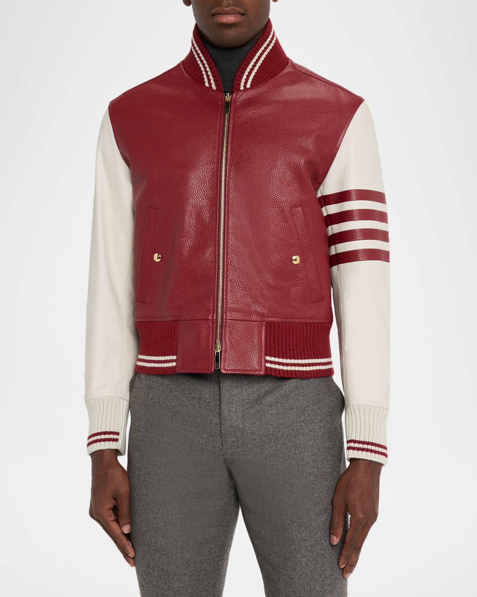 Men's Striped Leather Varsity Jacket Product Image