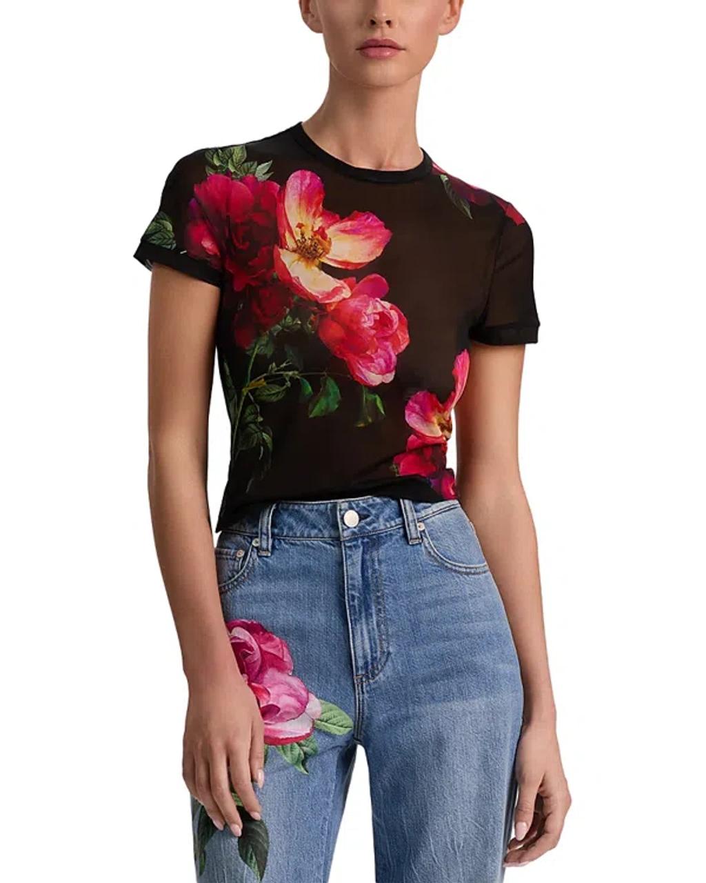 ALICE AND OLIVIA Tess Floral Crew-neck T-shirt In Black Product Image
