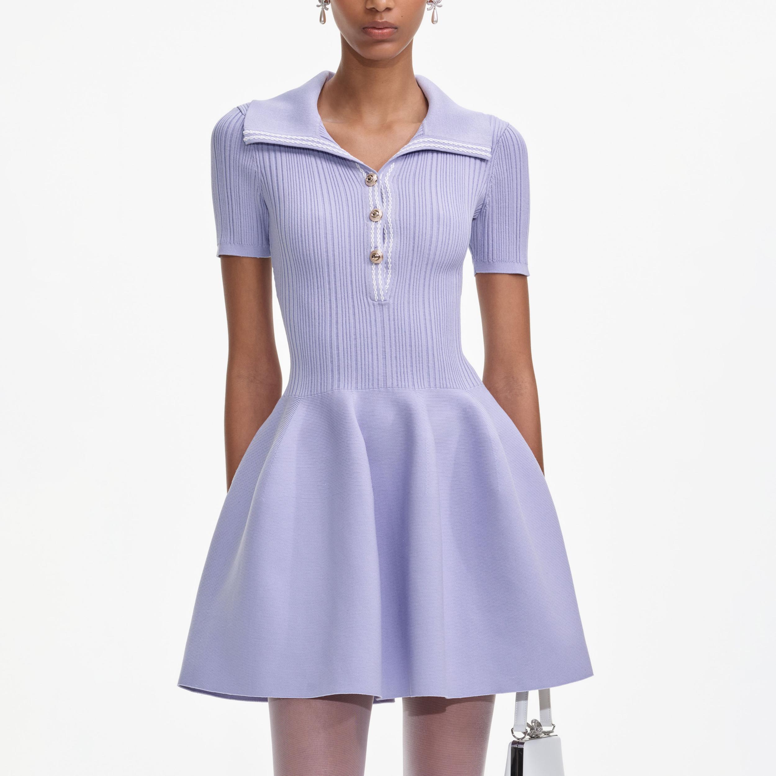 Lilac Ribbed Knit Mini Dress Product Image