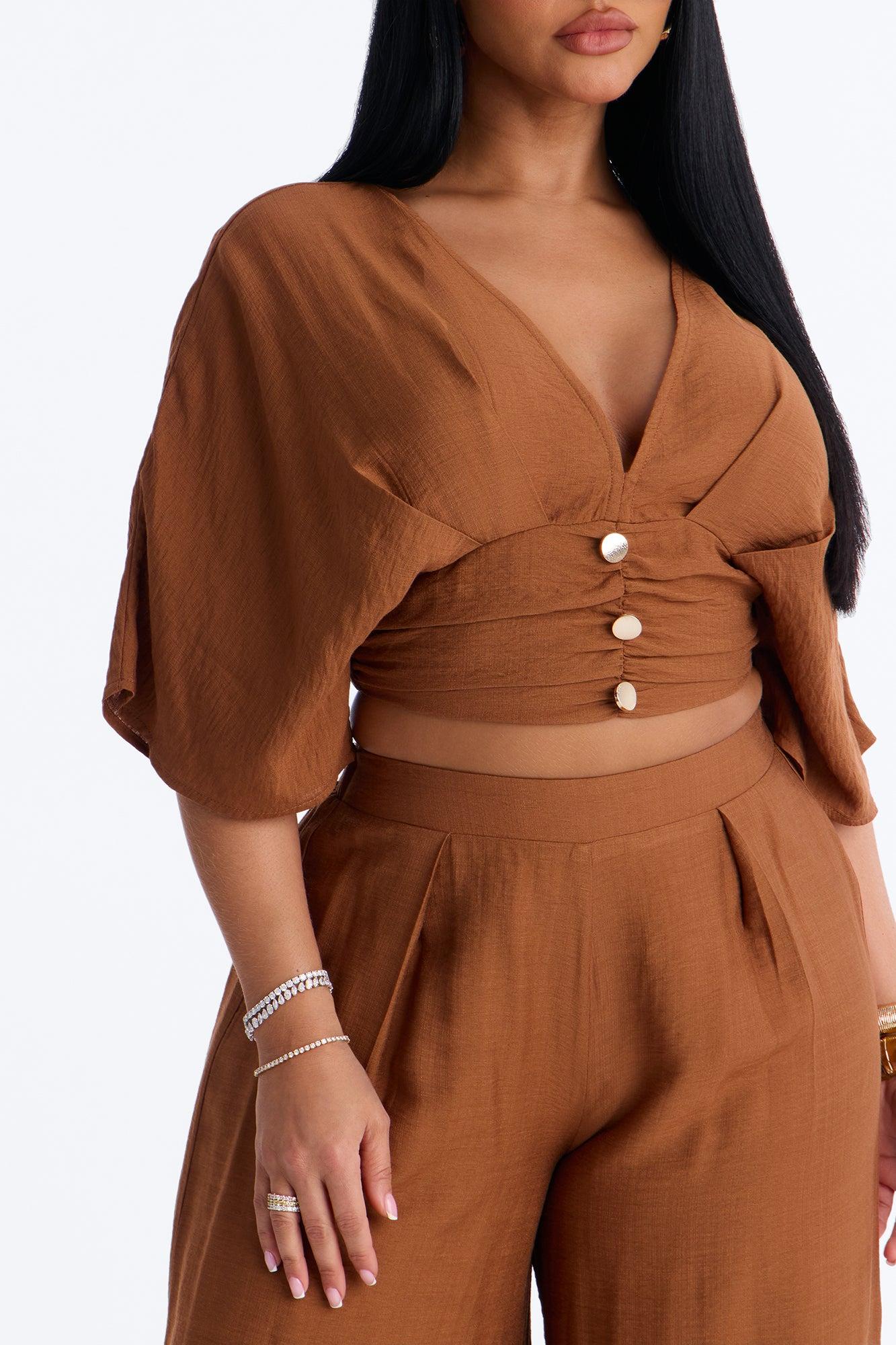 Not So Complicated Linen Pant Set - Rust Female Product Image