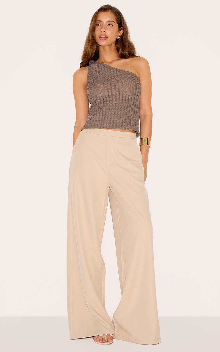 Taupe Textured Knot Detail One Shoulder Long Top Product Image
