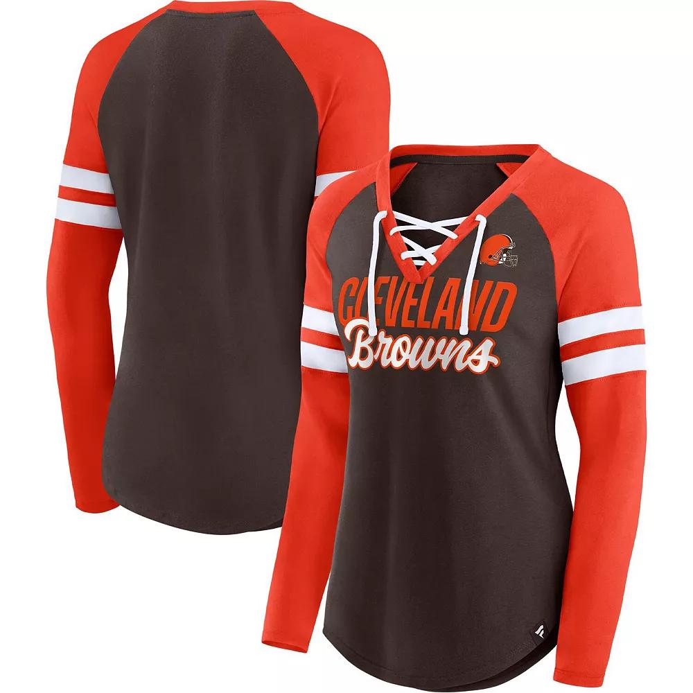 Womens Fanatics Branded /Orange Cleveland s True to Form Raglan Lace-Up V-Neck Long Sleeve T-Shirt Product Image