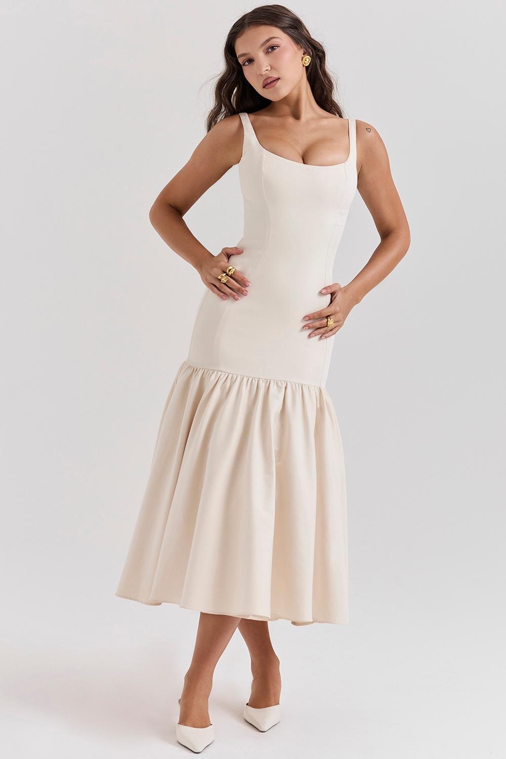Amore  vintage cream dropped waist midi dress Product Image