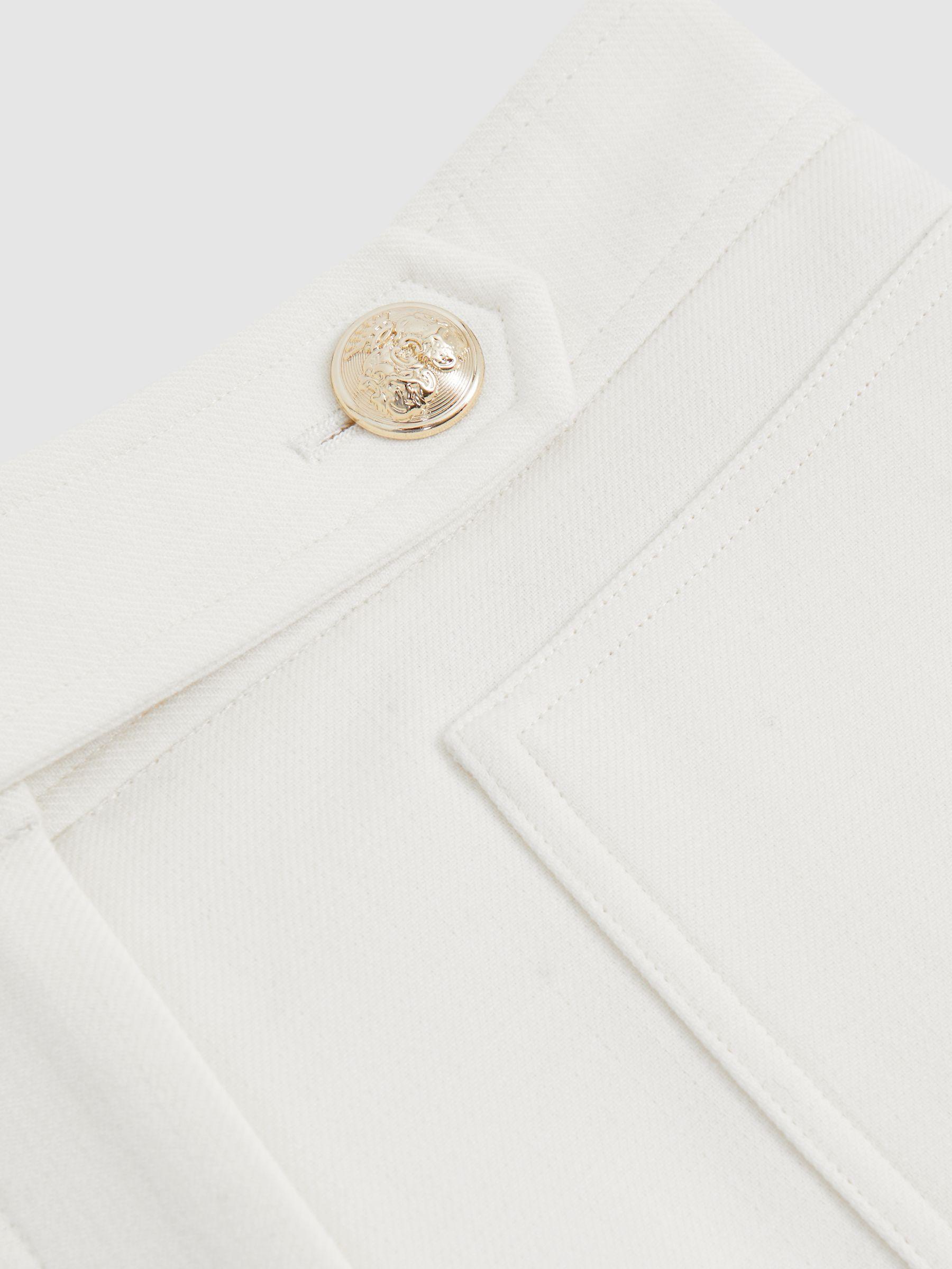 Petite Twill Button-Tab Flared Trousers With Wool in White Product Image