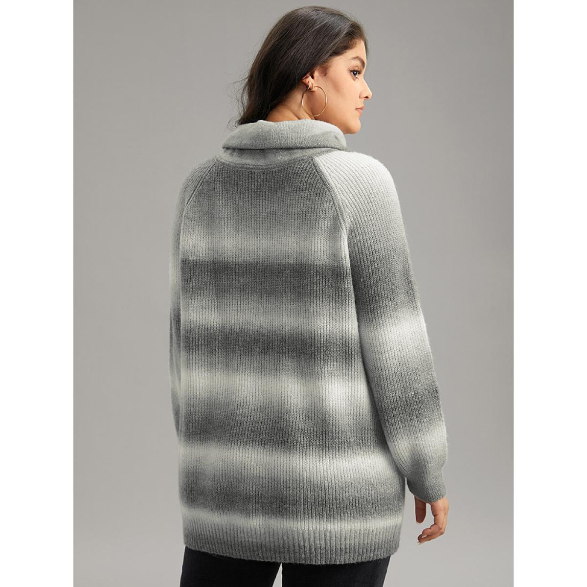 Plus Size Turtleneck Ombre Heather Raglan Sleeve Pullover Gray Women Casual Loose Long Sleeve Turtleneck Dailywear Pullovers BloomChic 14-16/1X Product Image