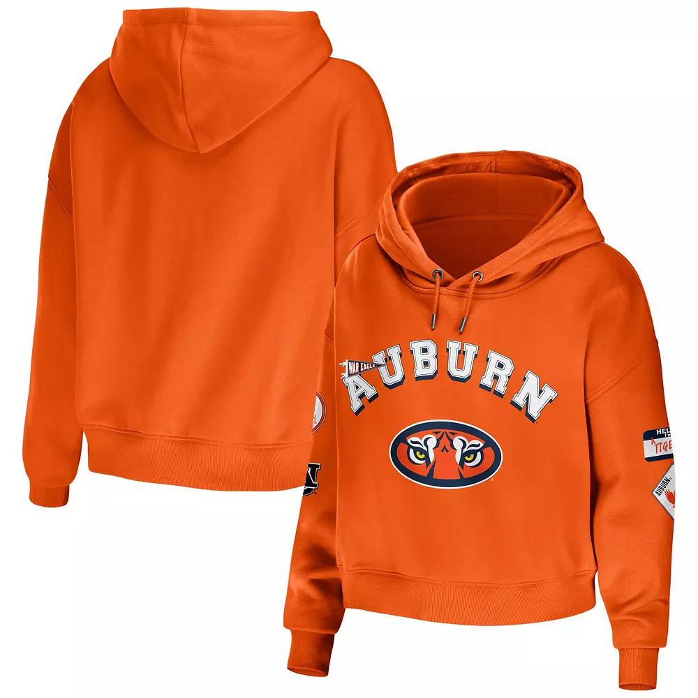 Women's WEAR by Erin Andrews Orange Auburn Tigers Mixed Media Cropped Pullover Hoodie,  Product Image