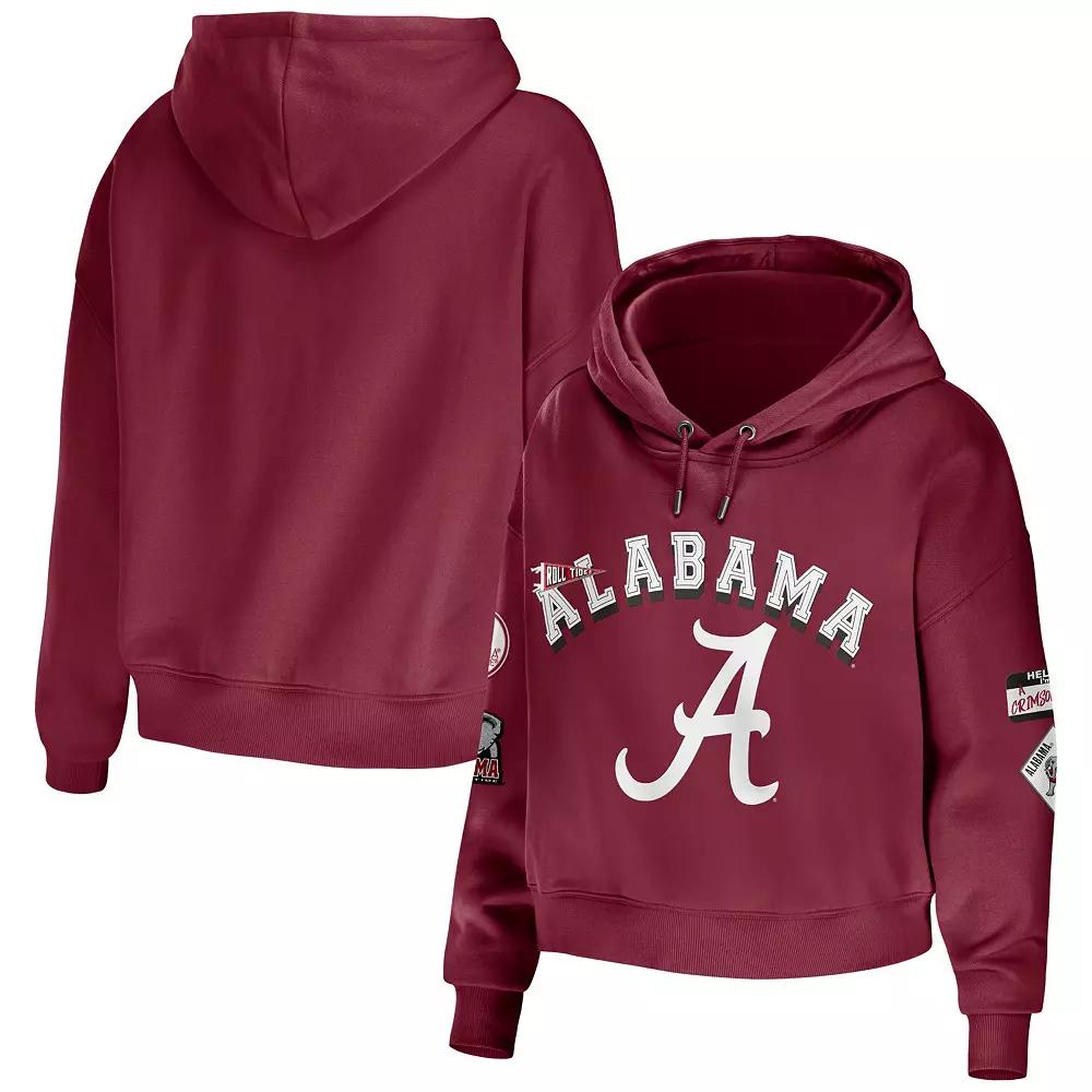 Women's WEAR by Erin Andrews Crimson Alabama Crimson Tide Mixed Media Cropped Pullover Hoodie,  Product Image